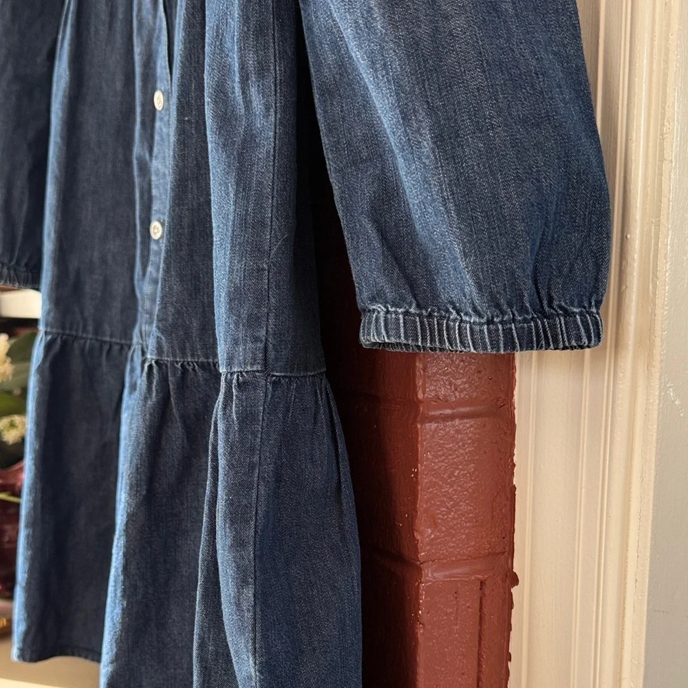 J. Crew 100% Cotton Dark Wash Denim Long Sleeve Dress Size 14